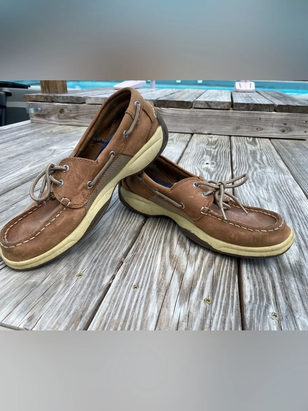 Sperry Chestnut Brown Leather Boat Shoes with Cream Midsoles